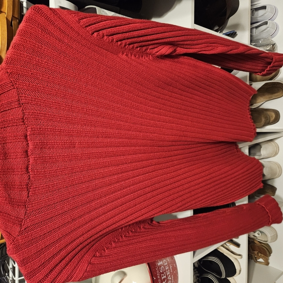 Red Ribbed Zip-Up Sweater - Picture 3 of 3